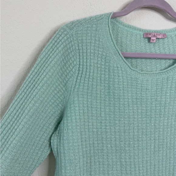 Calypso St. Barth Cashmere Sweater Metallic Lurex Mint Green Textured Women’s L - Picture 2 of 5